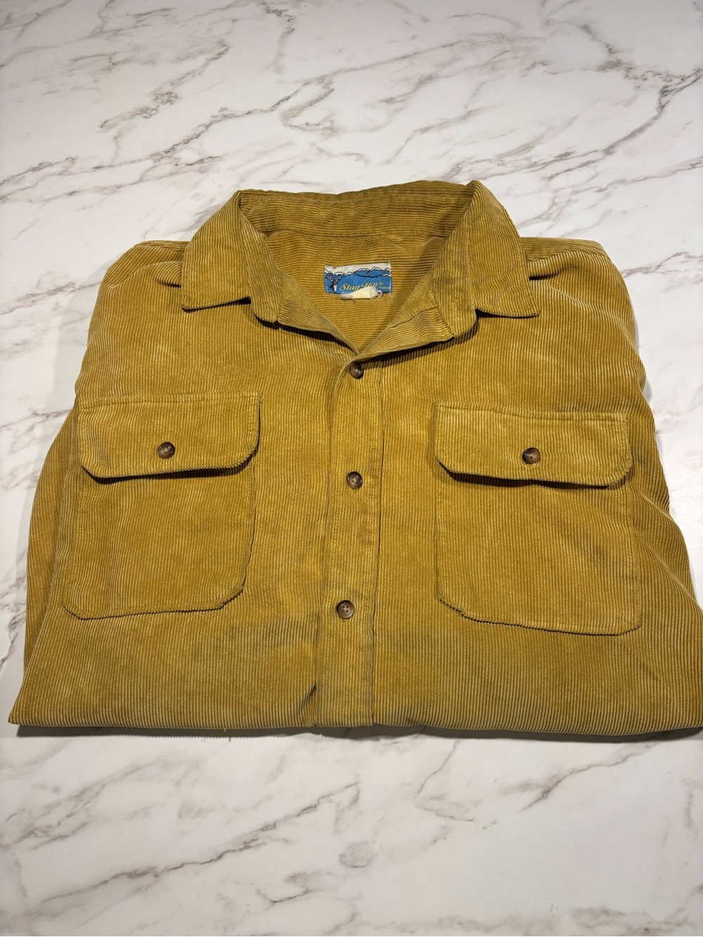 Men's Corduroy Button-Down Shirt Jacket in Mustard Yellow